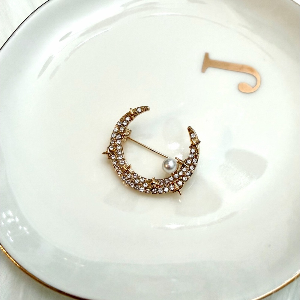 Elegant Gold and Silver Moon Brooch